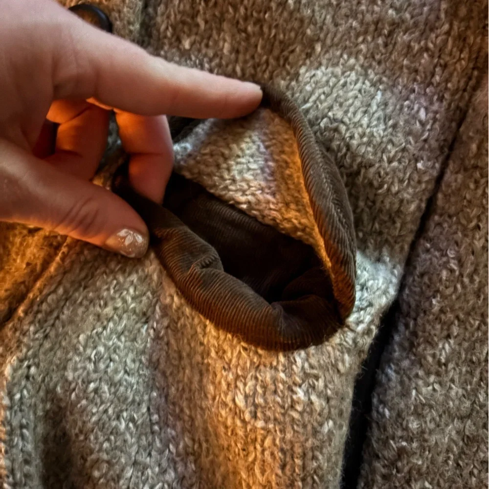 Dark Academia Button Down Wool Blend Sweater Jacket with Brown Corduroy Accents - Picture 7 of 9